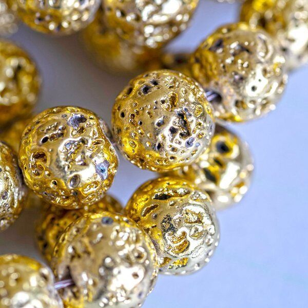 бусина лава натуральная 10, цвет золотой металлик, 10 мм