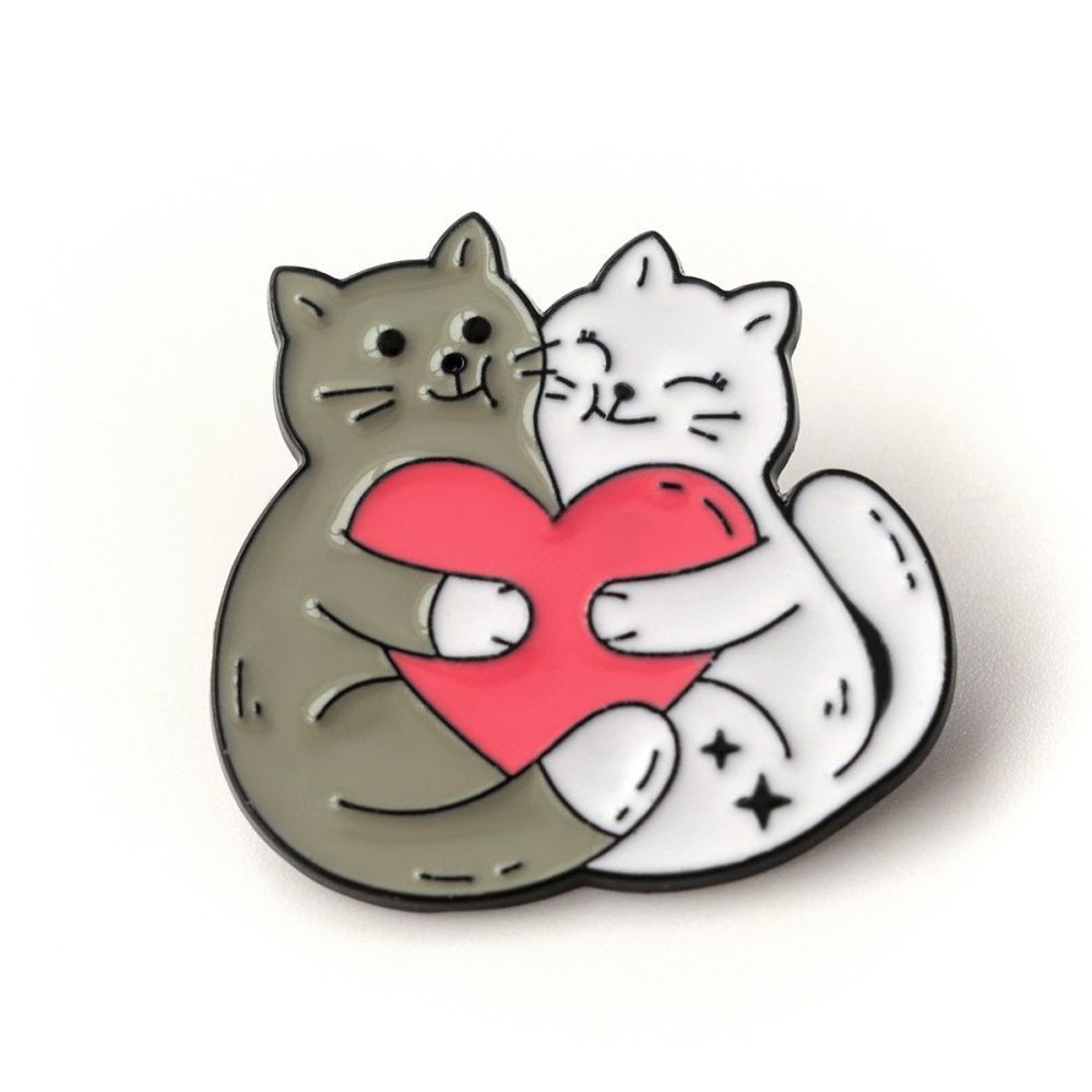 значок металл "кошачьи объятья", эмаль, цвет серый/белый, 30х30 мм