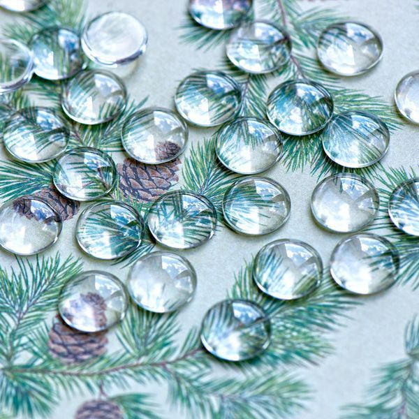 кабошон стеклянный, круглый, прозрачный, 15х4 мм