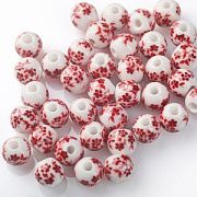 Бусина, керамика "Сакура", цвет бело-красный, 8 мм