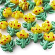 Бусина, Лэмпворк "Цветик", стекло, цвет жёлтый/зелёный, 24x17x9.5 мм
