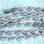 Бусина, металл "LOVE", цвет античное серебро, 10x6x4 мм