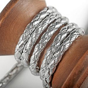 Шнур, имитация кожи, плетеный, цвет серебристый, 3 мм