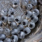 Бусина, стекло "Кленовый лист", цвет серый/черный, 8-8.5 мм