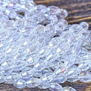 Бусина, стекло овальная, граненая, цвет прозрачный АВ, 8х6 мм