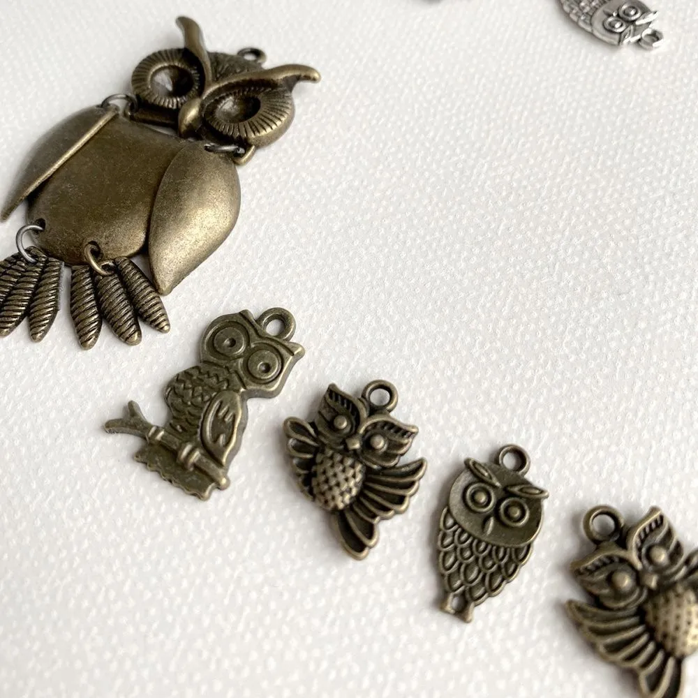 микс металлический из подвесок "совы", цветовой и размерный микс (уп 20 г)