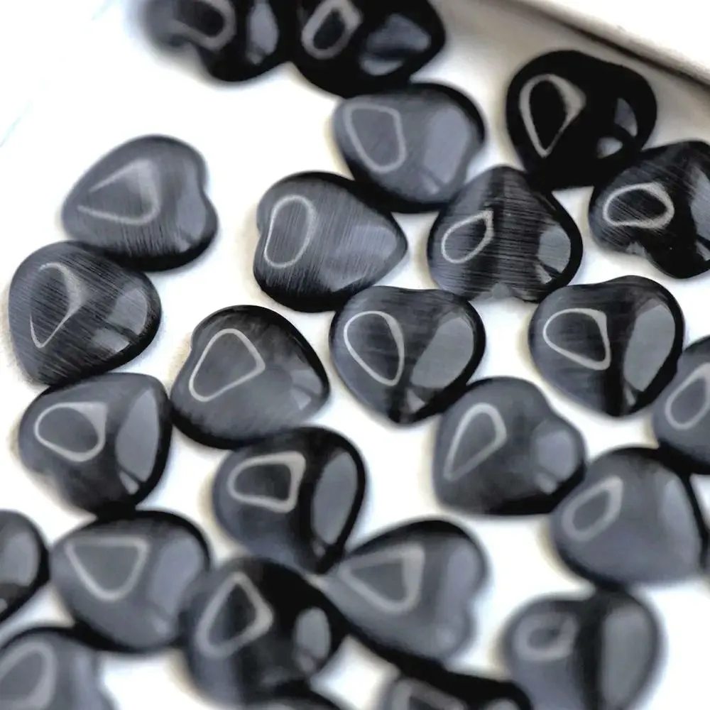 кабошон "кошачий глаз"  сердечко, стекло, цвет графитовый, 10x10x2.5 мм