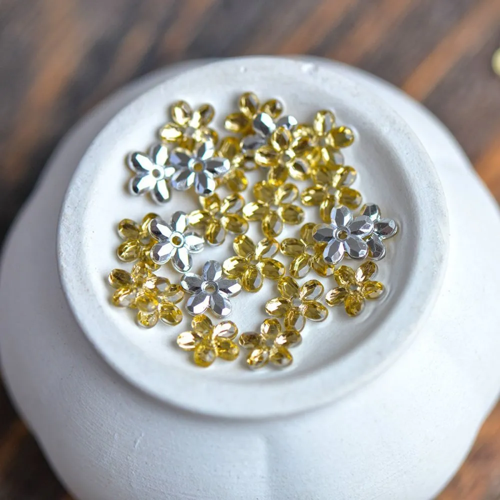 стразы пришивные "грани", акрил, цветок, цвет золотой, 8x8x2 мм