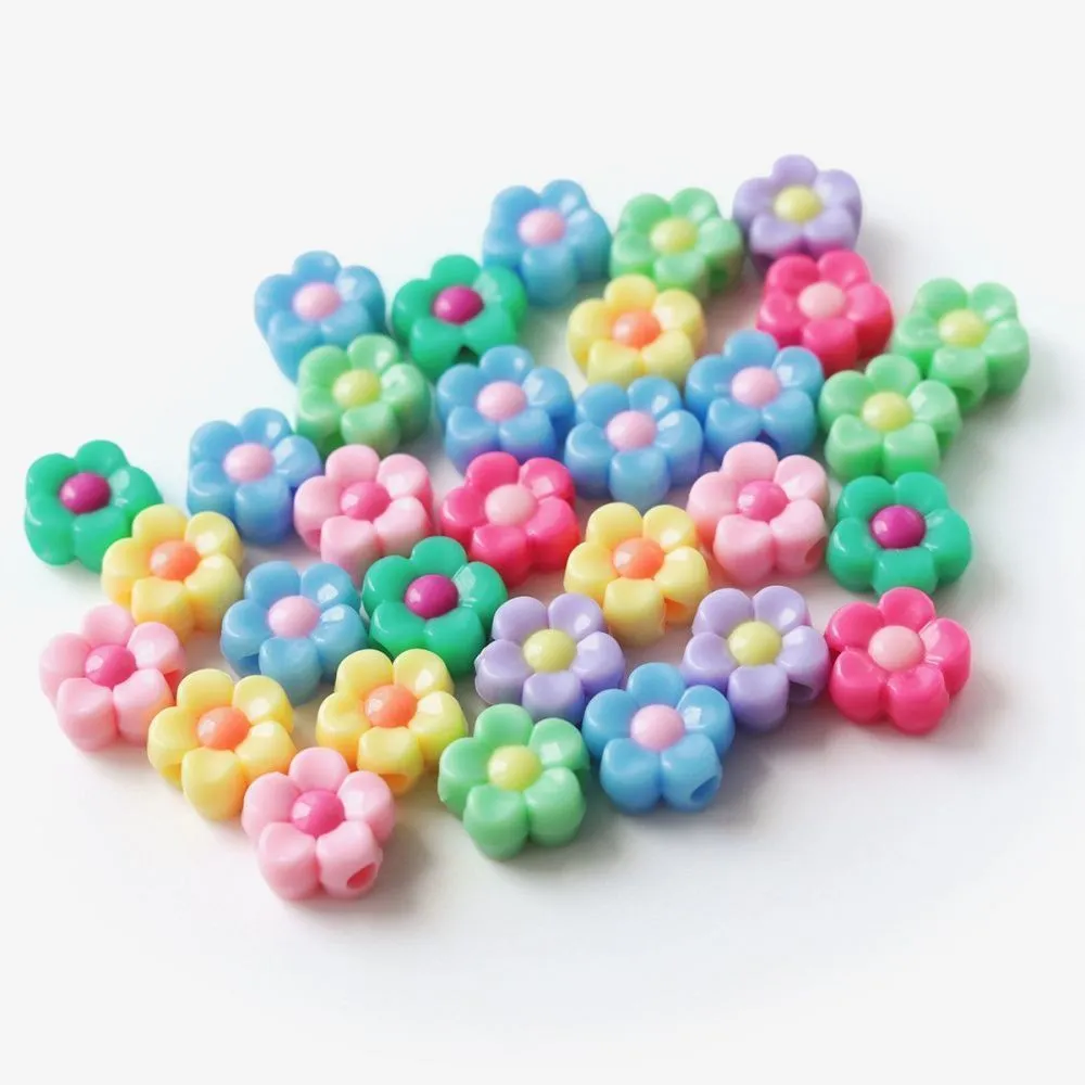 бусина, акрил "незабудка", разноцветный микс, 12x12.5x6 мм