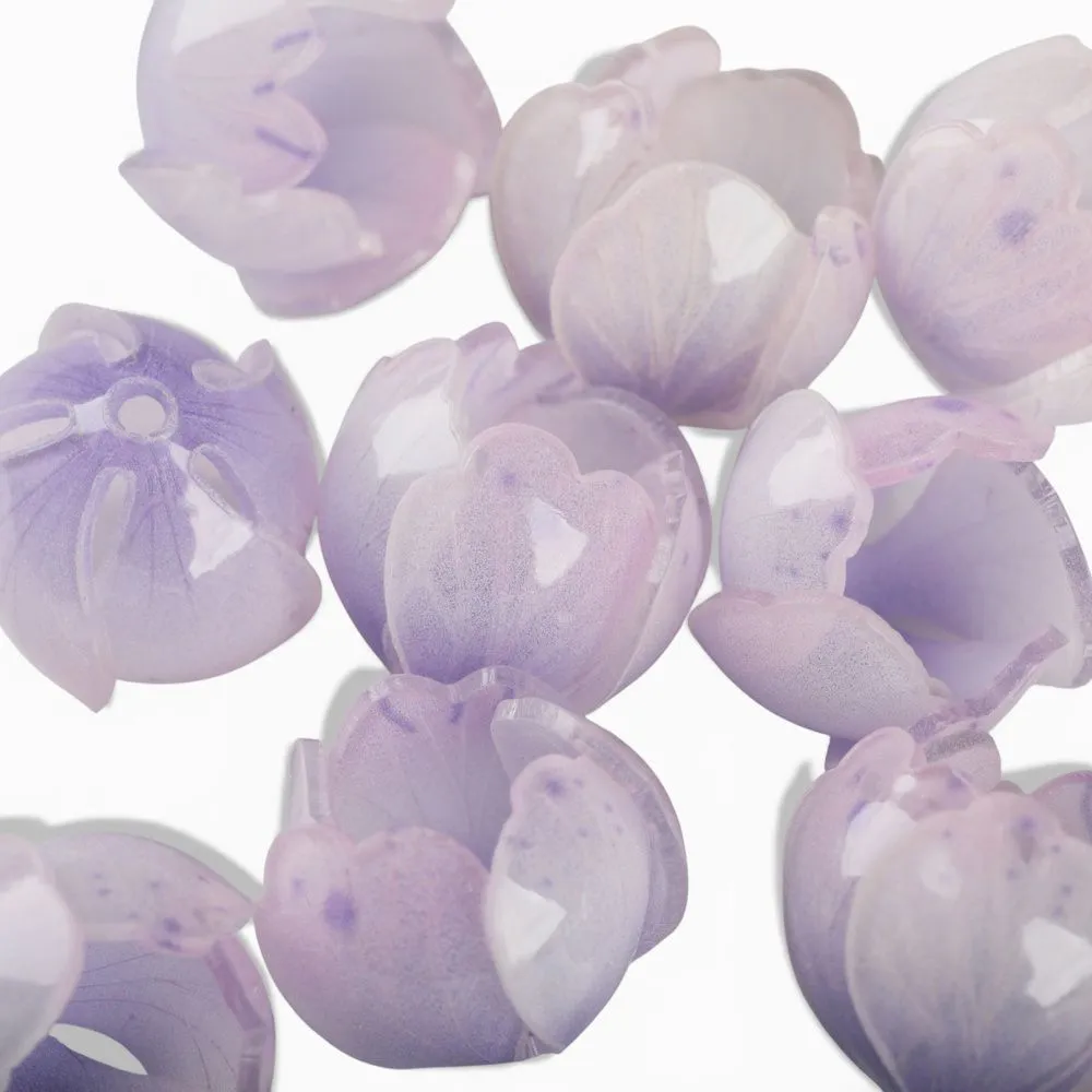 бусина, акрил "бутон", цвет белый/сиреневый, 14x16x16 мм