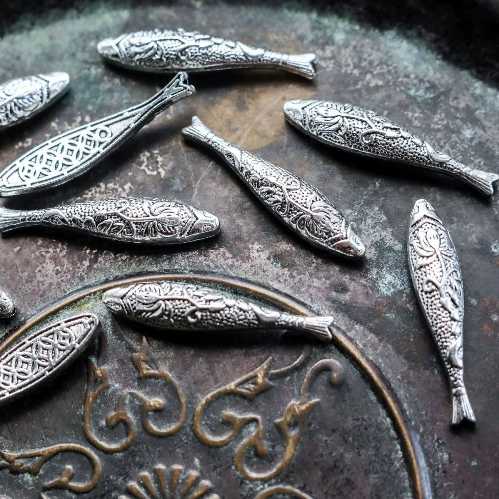 бусина, металл "китайский карп", цвет античное серебро, 43x9x5 мм