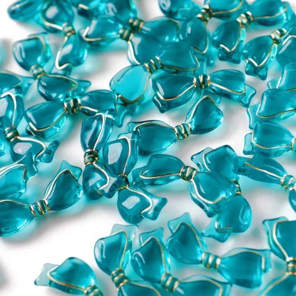 бусина, акрил "бантик-антик", цвет сине-зеленый, 13.5x29x6 мм