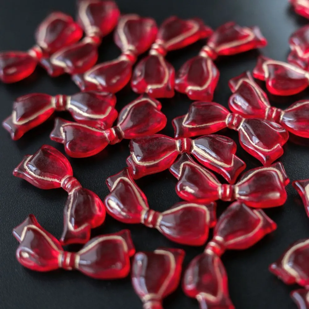 бусина, акрил "бантик-антик", цвет красный, 13.5x29x6 мм