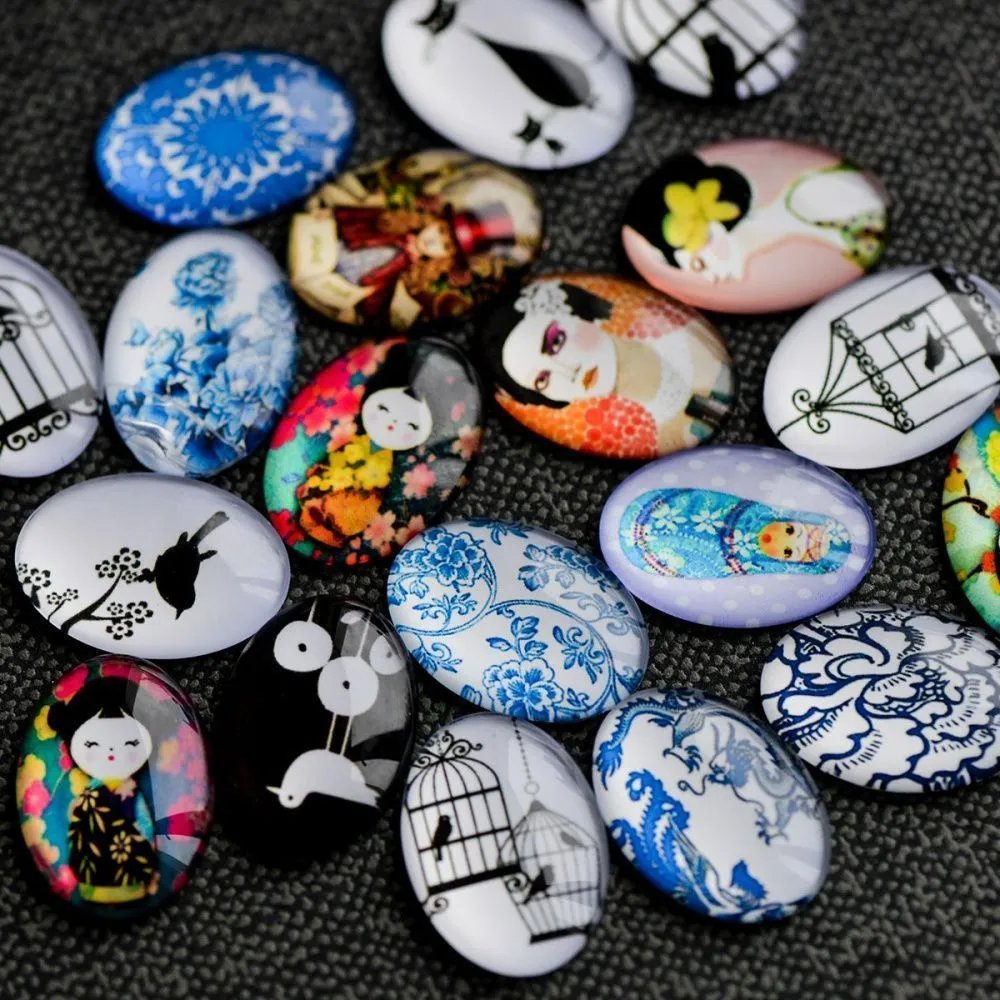 кабошон "микс-принт", стекло, мультиколор, 25х18х6 мм