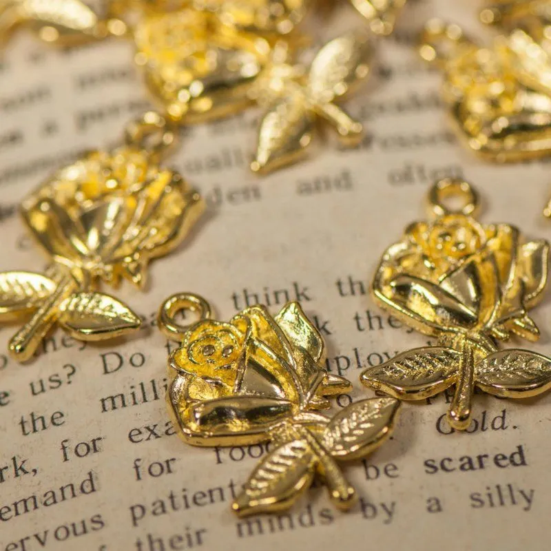 подвеска металлическая "роза", цвет золото, 25.5 мм