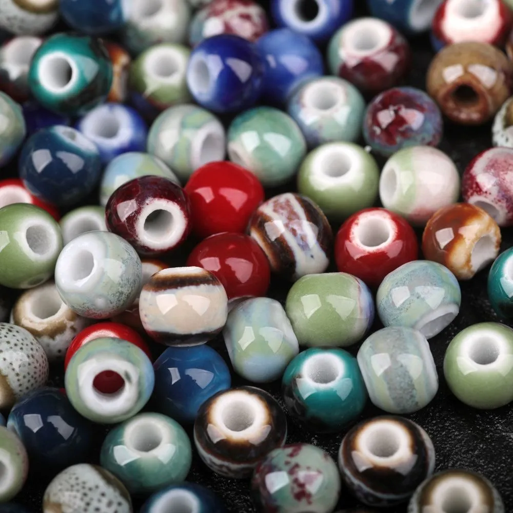 бусина, керамика "антик", цветовой микс, 6-7x5-6 мм