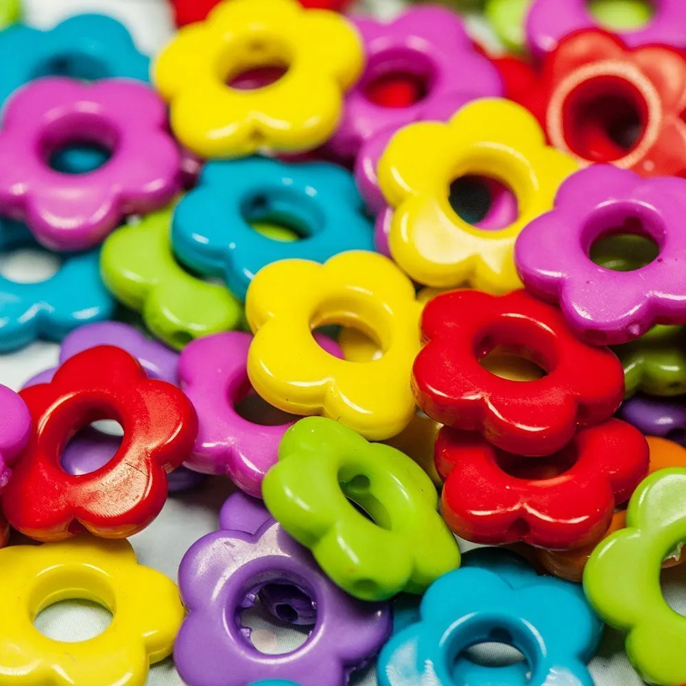 бусина, акрил "цветик", цветовой микс, 14x14x4 мм