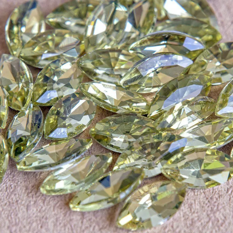 кабошон стекло кристалл, navette, цвет jonquil, 18х9 мм