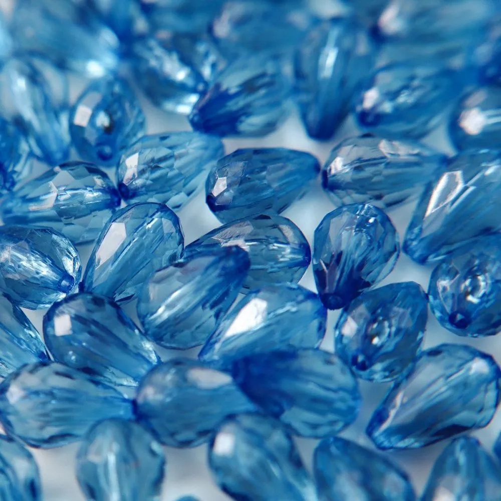 бусина капля граненая, акрил, цвет стальной синий, 12х8 мм