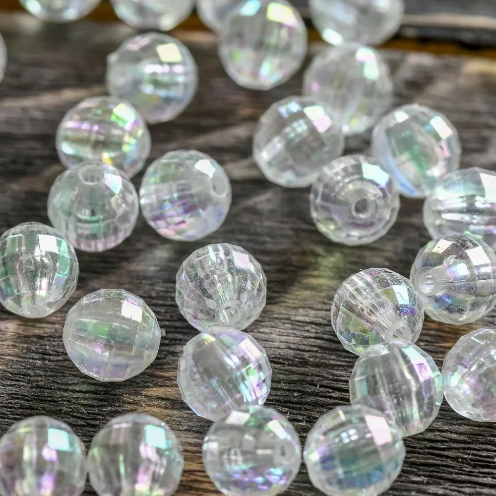бусина, акрил 8, граненая, цвет прозрачный радужный, 8 мм