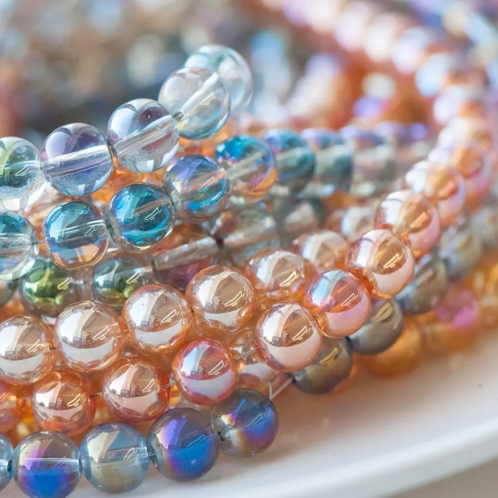 бусина, стекло 8, цветовой микс радужный, 8 мм 