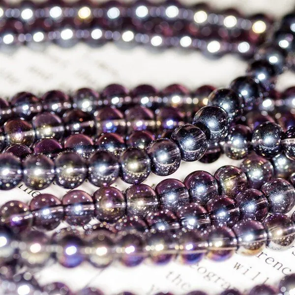 бусина, стекло 6, цвет фиолетовый радужный, 6 мм