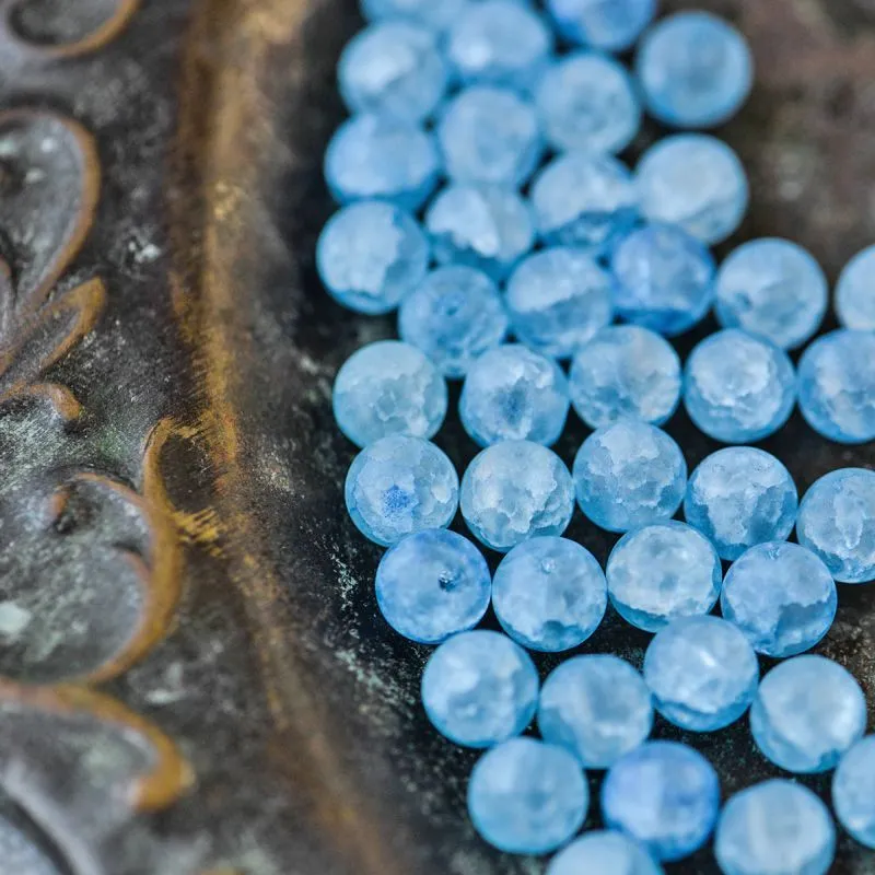 бусина, стекло "кракле", цвет голубой матовый, 8 мм