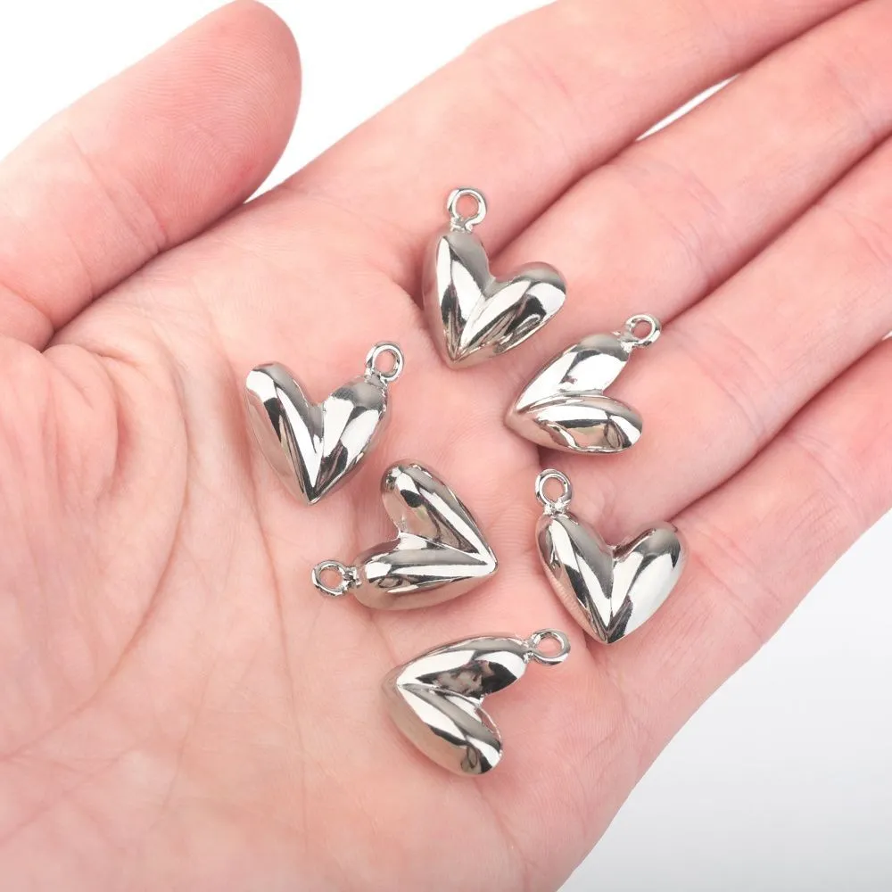 подвеска металл "сердце", покрытие платина, 17x15x6 мм