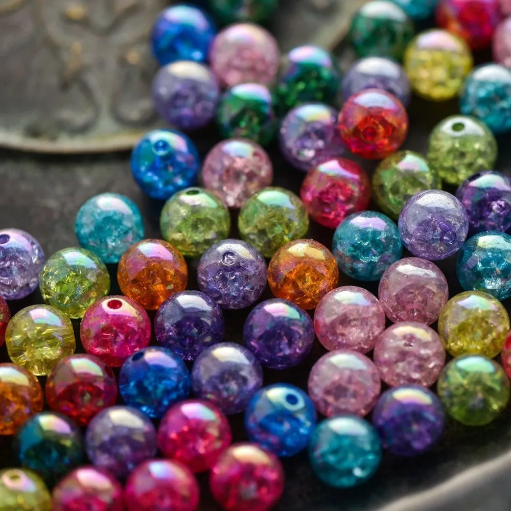 бусина, акрил "кракле", цветовой микс, 10 мм