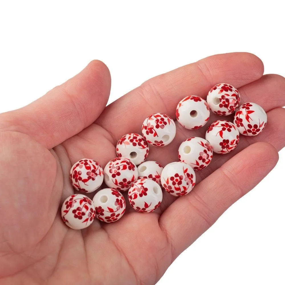 бусина, керамика "сакура", цвет бело-красный, 12 мм