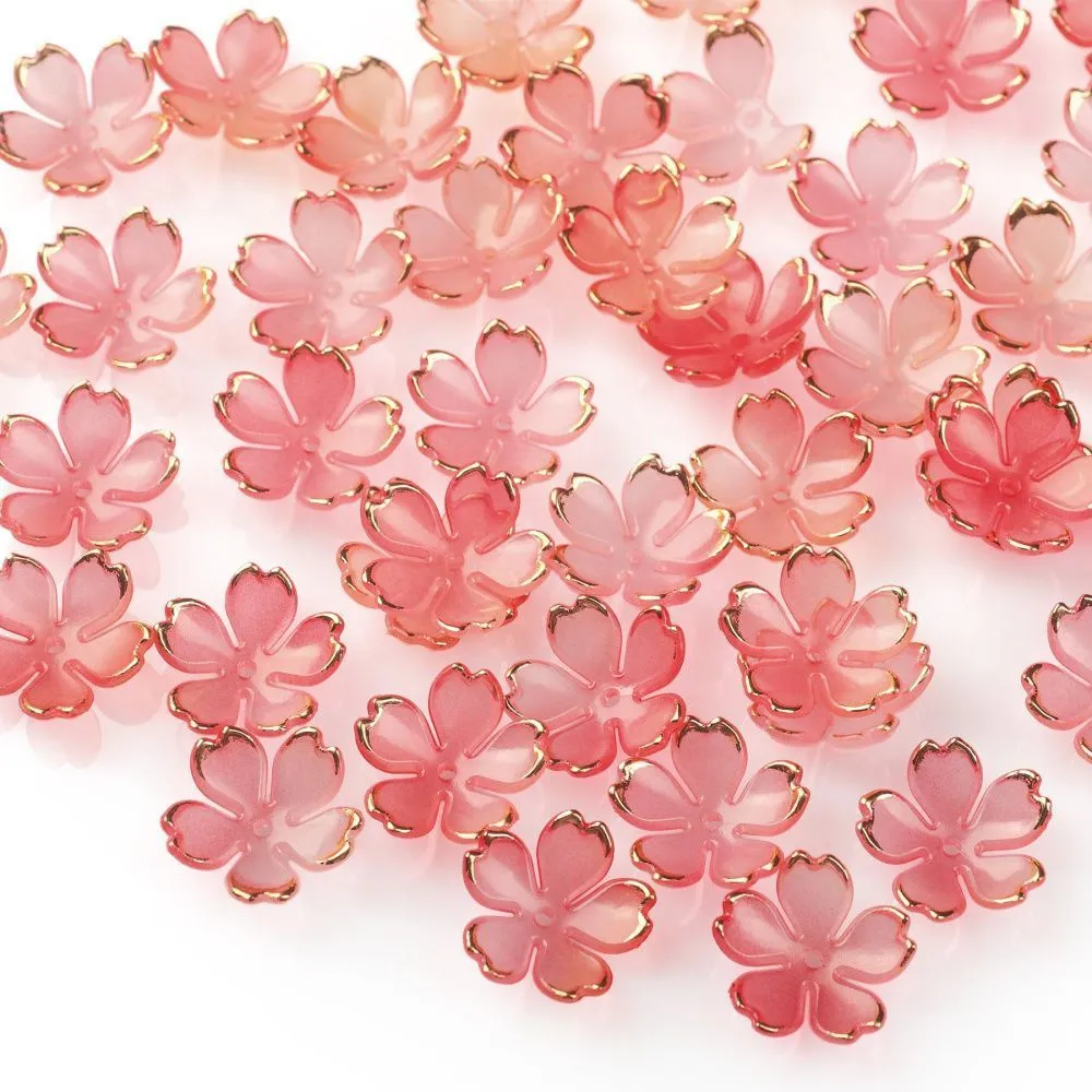 бусина, акрил "цветок сакуры", коралловый микс, 17.5x18x5 мм