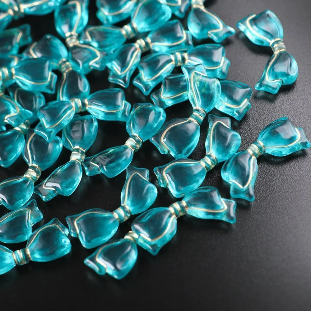 бусина, акрил "бантик-антик", цвет сине-зеленый, 13.5x29x6 мм