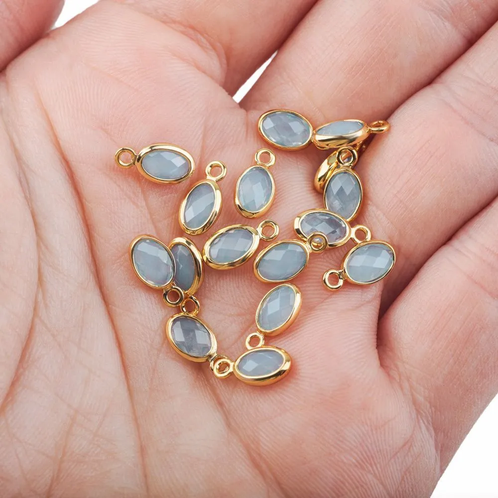 подвеска металл "эллипс", позолота/св.голубой, 9x4.5x2 мм