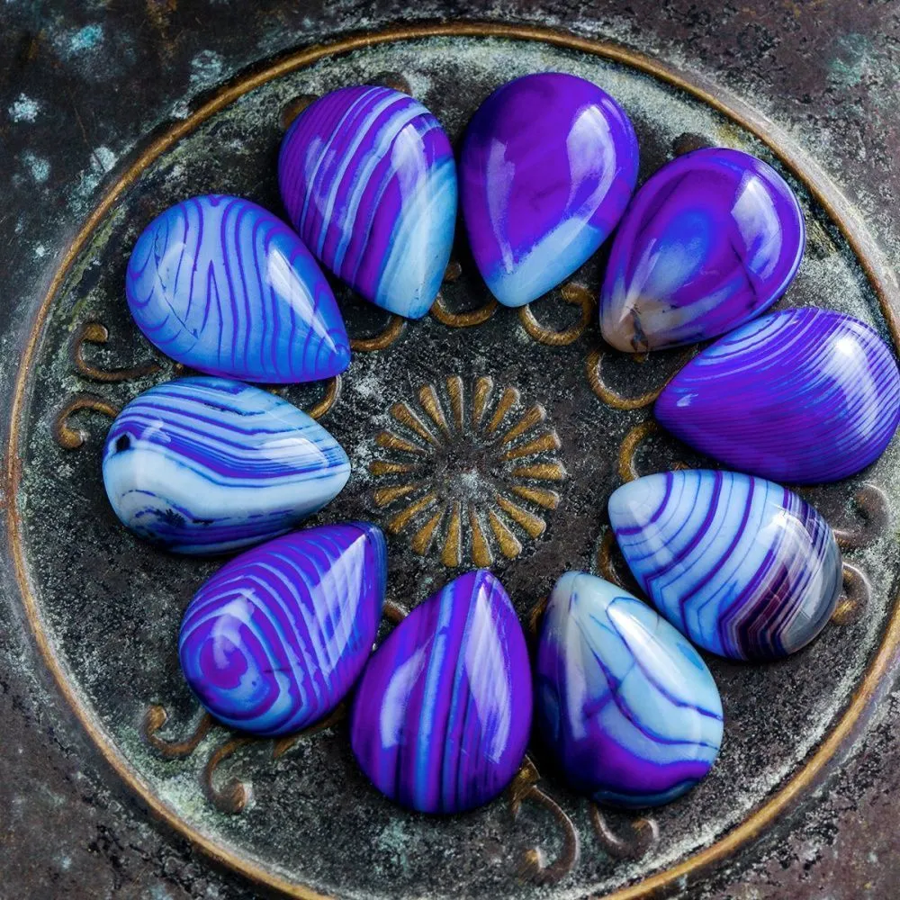 кабошон агат каплевидный, полосатый, цвет синий индиго, 25x18x6-7 мм