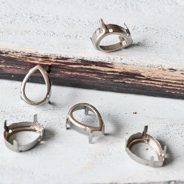 цапы для стразов каплевидные, открытые, платина, 18х13 мм