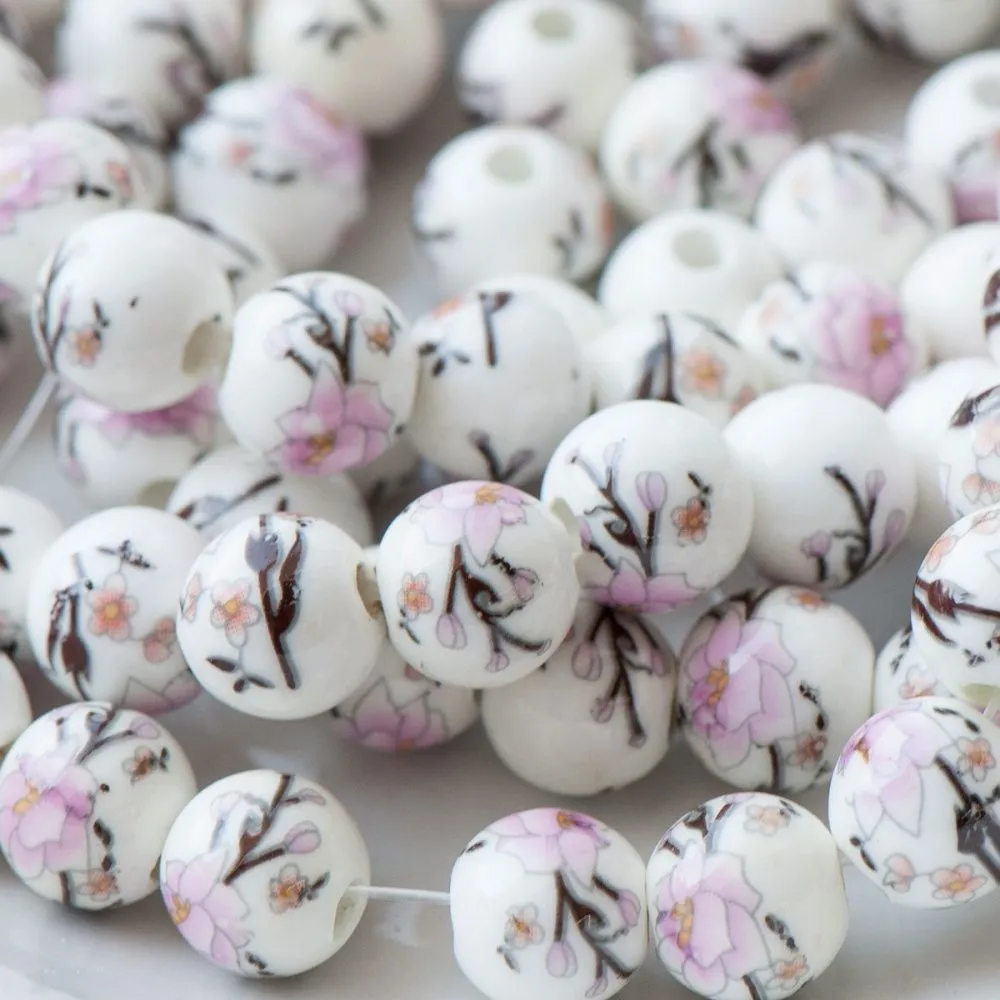 бусина, керамика "роза", цвет бело-розовый, 10 мм