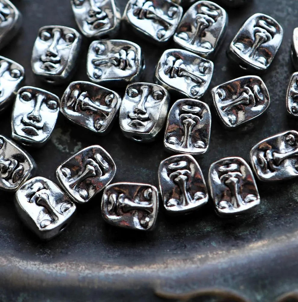 бусина, металл "анфас", цвет античное серебро, 12x10x7 мм