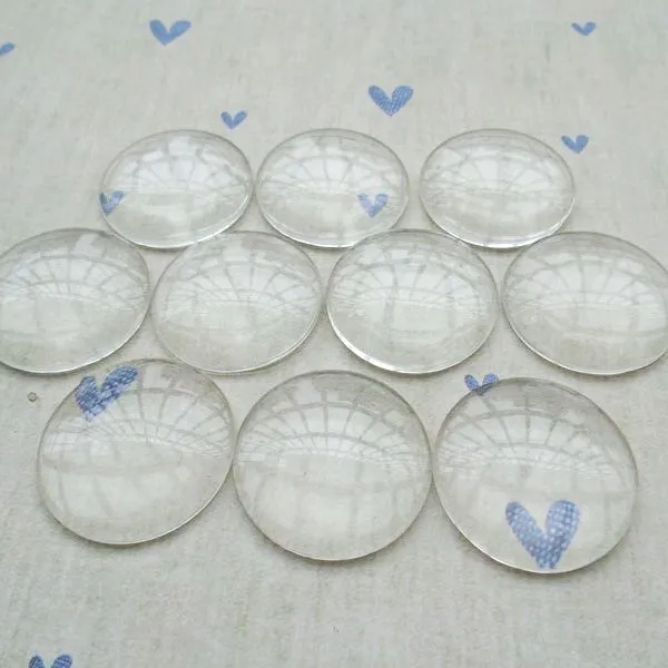 кабошон стеклянный, круглый, прозрачный, 25х7.4 мм