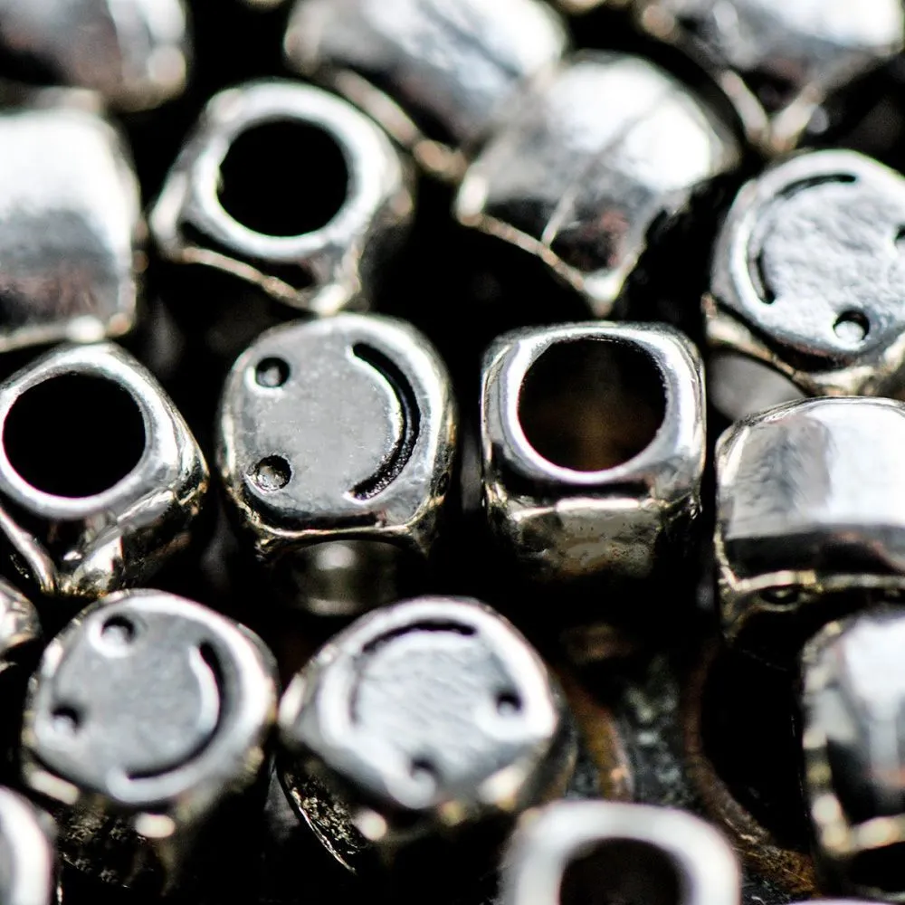 ес бусина металл "смайл", цвет античное серебро, 8x8x7 мм