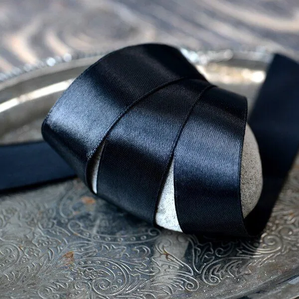 лента, атлас цвет черный, ширина 15 мм ленты