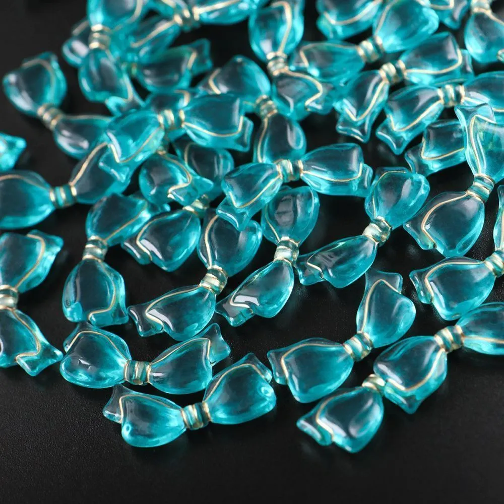 бусина, акрил "бантик-антик", цвет сине-зеленый, 13.5x29x6 мм