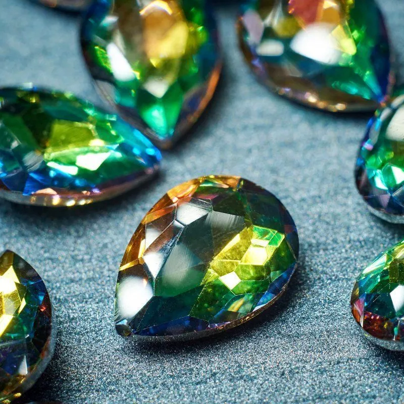 кабошон стекло кристалл, каплевидный, цвет rainbow, 18х13 мм