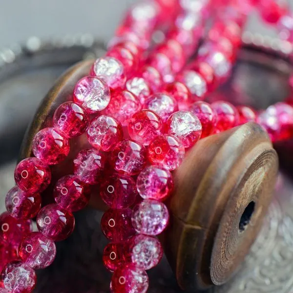бусина, стекло "кракле", цвет прозрачный/малиновый, 8 мм