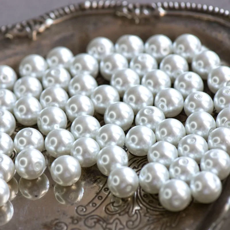 бусина, имитация жемчуга, стекло 12, цвет белый, 12 мм