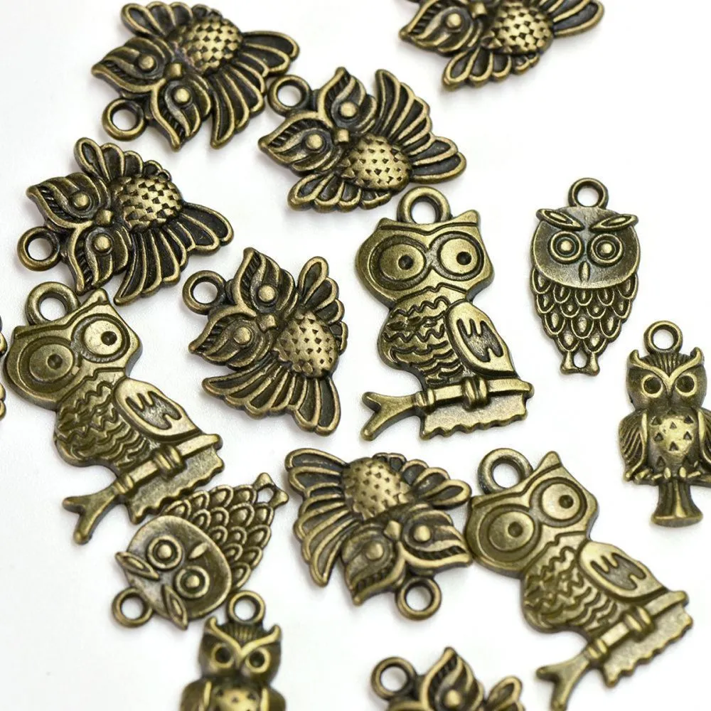 микс металлический из подвесок "совы", цветовой и размерный микс (уп 20 г)