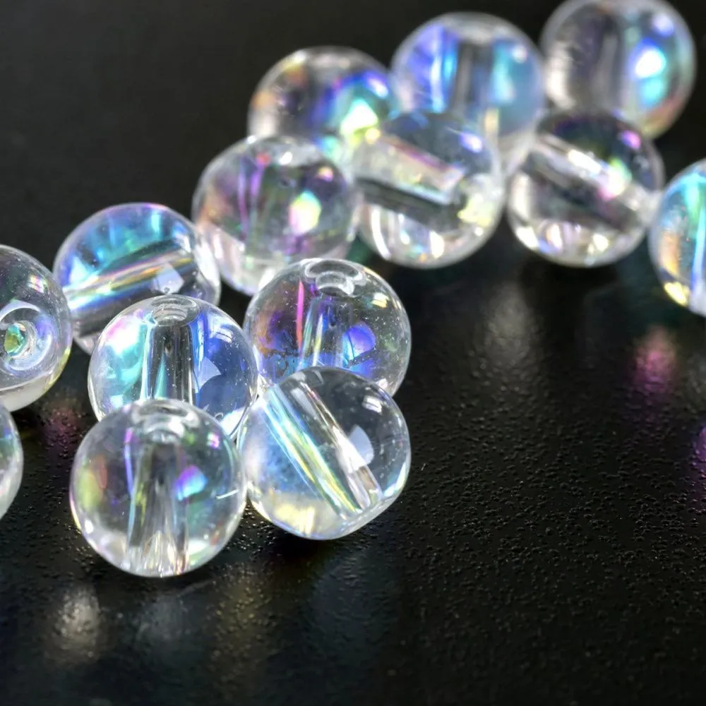 бусина, стекло 6, цвет прозрачный/бензиновый, 6 мм