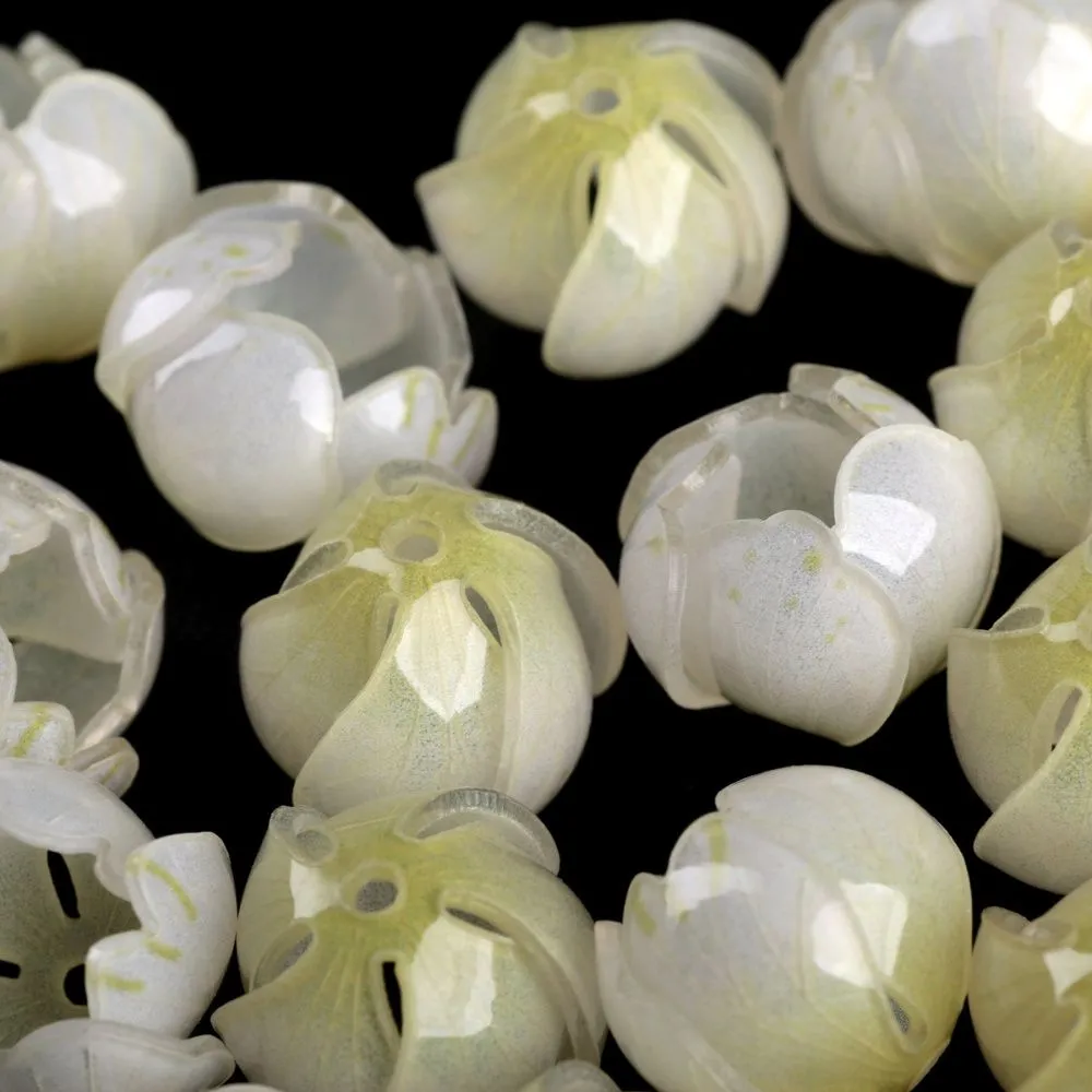 бусина, акрил "бутон", цвет белый/желтый, 14x16x16 мм