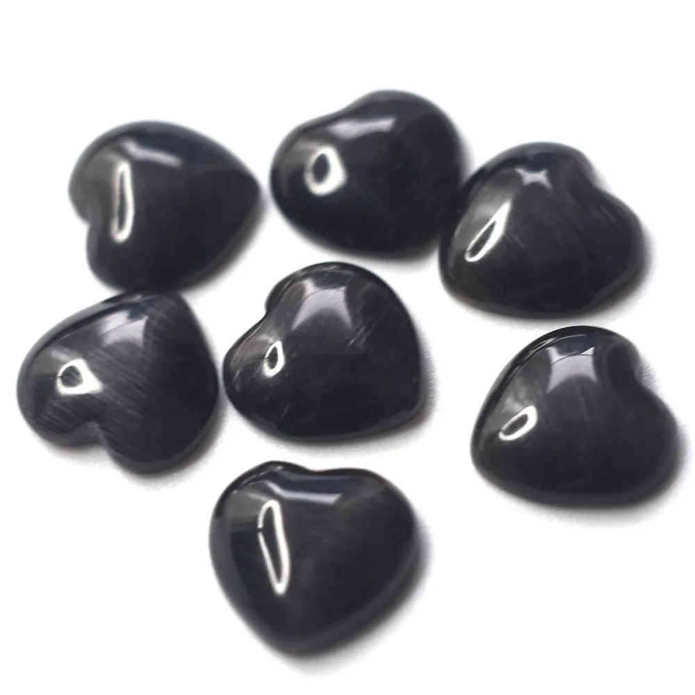 кабошон "кошачий глаз"  сердечко, стекло, цвет графитовый, 10x10x2.5 мм