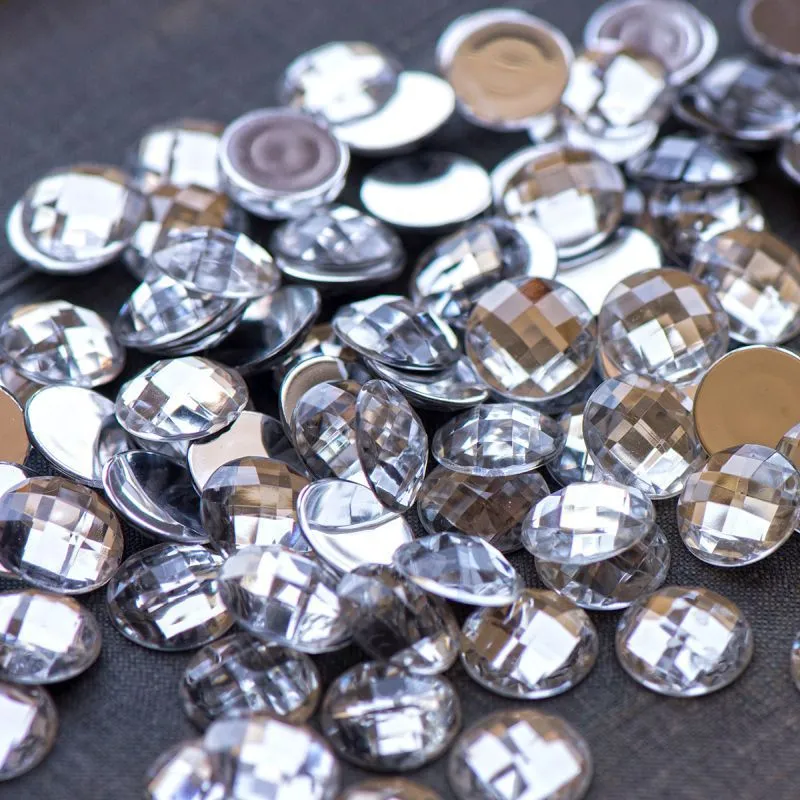 кабошон акриловый "грани", круглый, цвет прозрачный, 14х5 мм