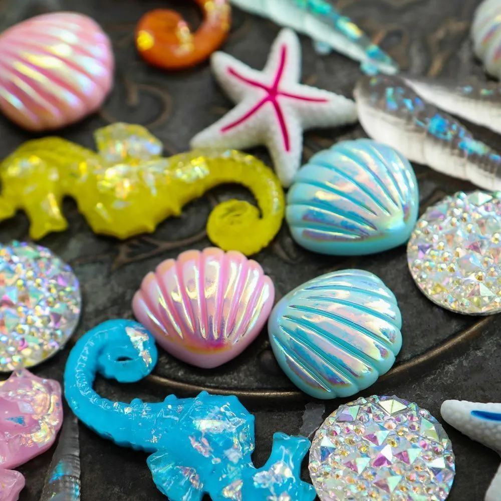 кабошон из смолы "морское дно", цветовой и размерный микс